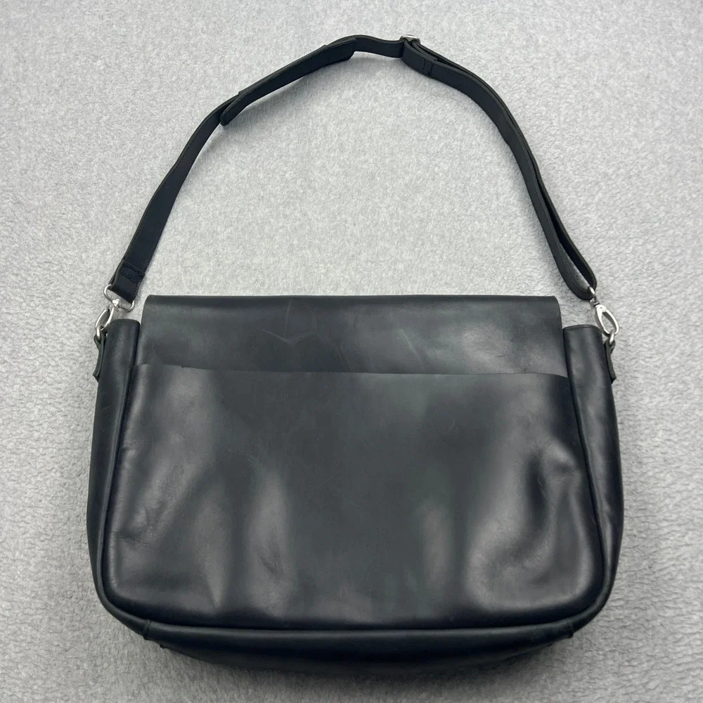 Duluth Lineage Leather Briefcase Messenger Bag Large Black Flap Laptop Crossbody